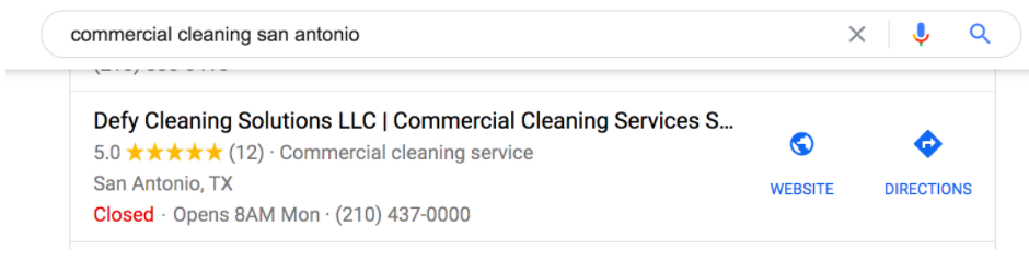 SEO Case Study and Google results for Defy Cleaning